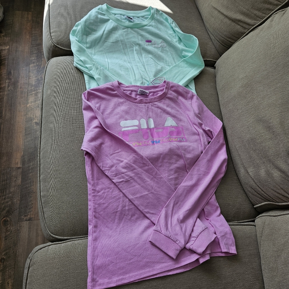 Fila Girls tee XL green purple long sleeves crew neck lot